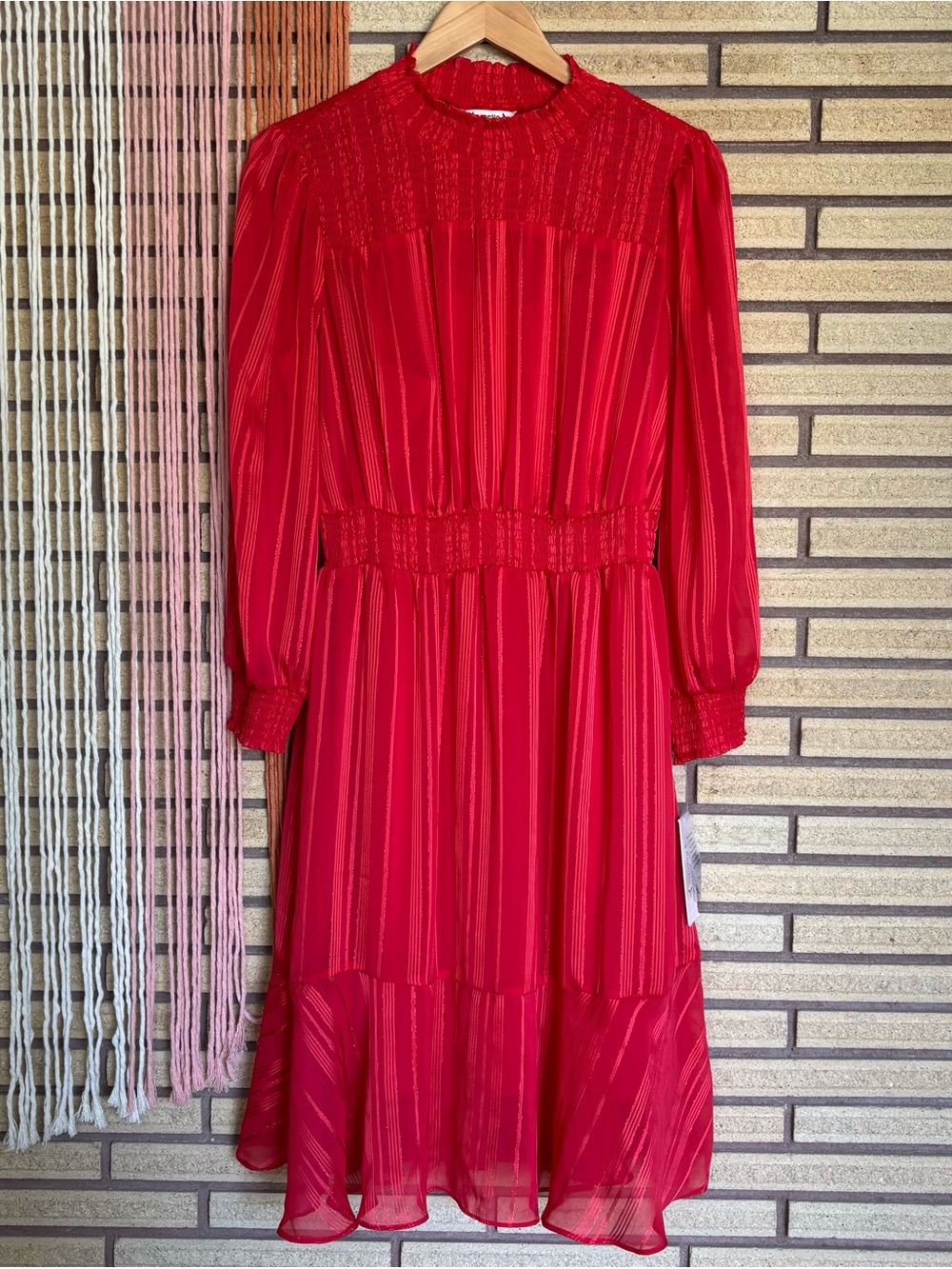 Crimson Ruby Red Midi Dress - NEW - Size 11/12 - Nanette Lepore Dress - Bust 38